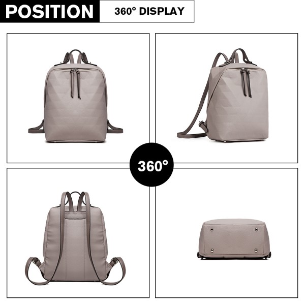 LG1904-MISS LULU PRISMUSMUSTER LEDER LOOK RUCKSACK GRAU